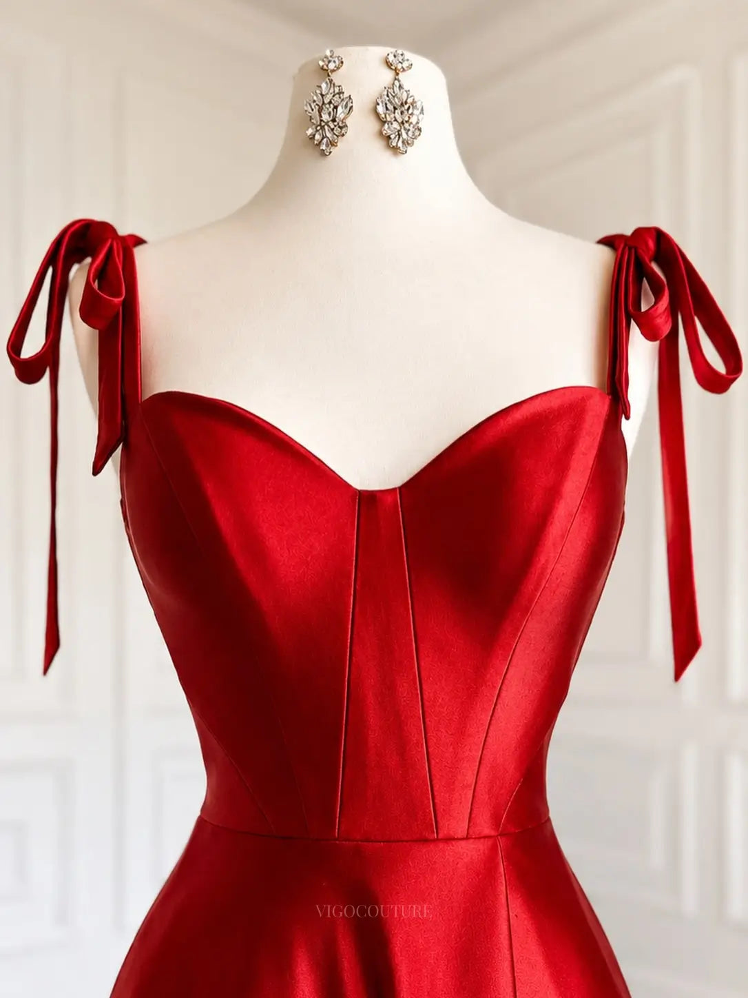 Red Satin A-Line Prom Dress with Sweetheart Corset and Bow-Tie Straps - P26019