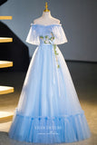 Light Blue Lace Applique Prom Dresses Off the Shoulder Quinceanera Dress 22354-Prom Dresses-vigocouture-Light Blue-Custom Size-A-Line-vigocouture