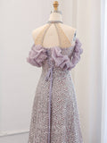 Mauve Beaded Ruffled Prom Dresses Halter Neck Pageant Dress 24438-Prom Dresses-vigocouture-Mauve-US2-vigocouture