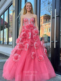 Pink Rose Blossom 3D Flower Prom Dresses 2024 Strapless Quinceanera Dress 24245