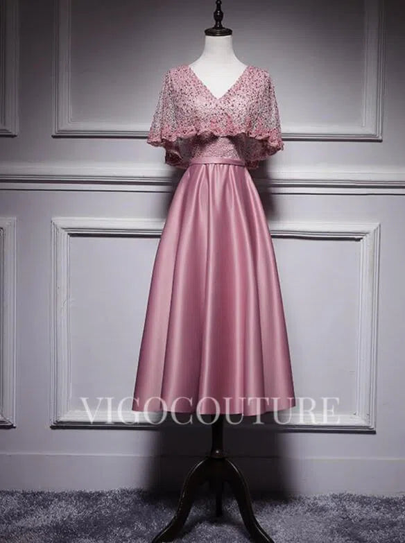 A-line Satin Evening Dress Mid-length Lace V-Neck Prom Dress 20278 A-line Satin Evening Dress Mid-length Lace V-Neck Prom Dress 20278