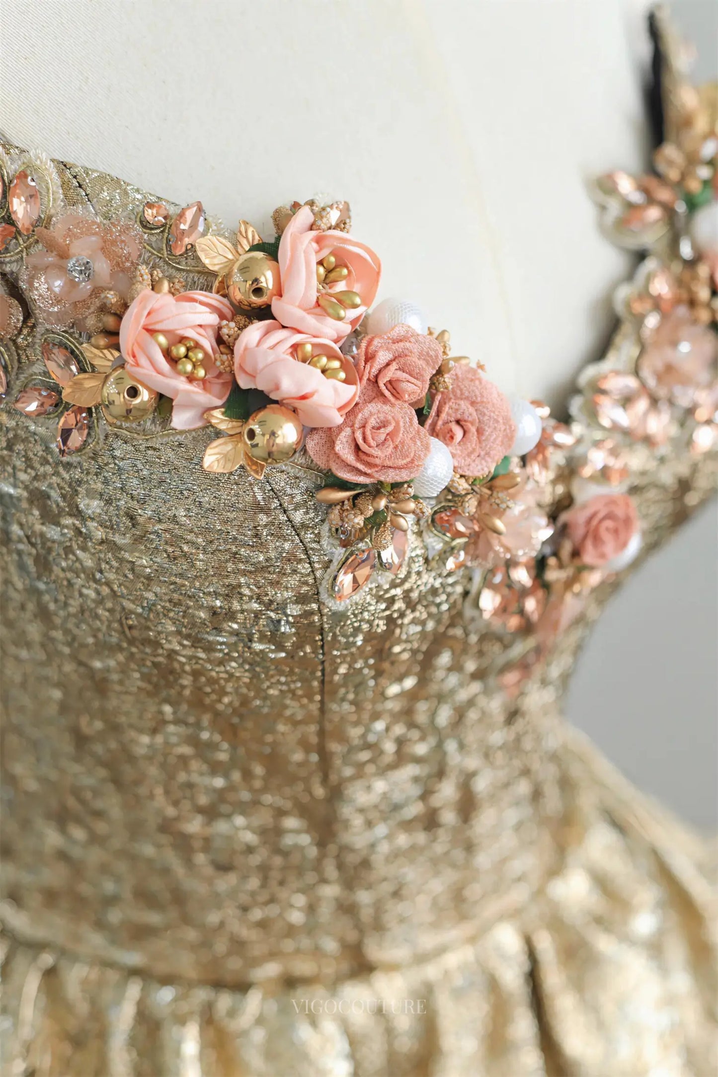 Prom Dresses 2025 to impress Aurelia Gown - Champagne Jacquard Floral Formal Dress-vigocouture-vigocouture