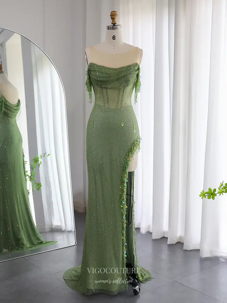 Cold Shoulder Beaded Gown with High Slit Style 25344 vigocouture Cold Shoulder Beaded Gown with High Slit Style 25344 vigocouture