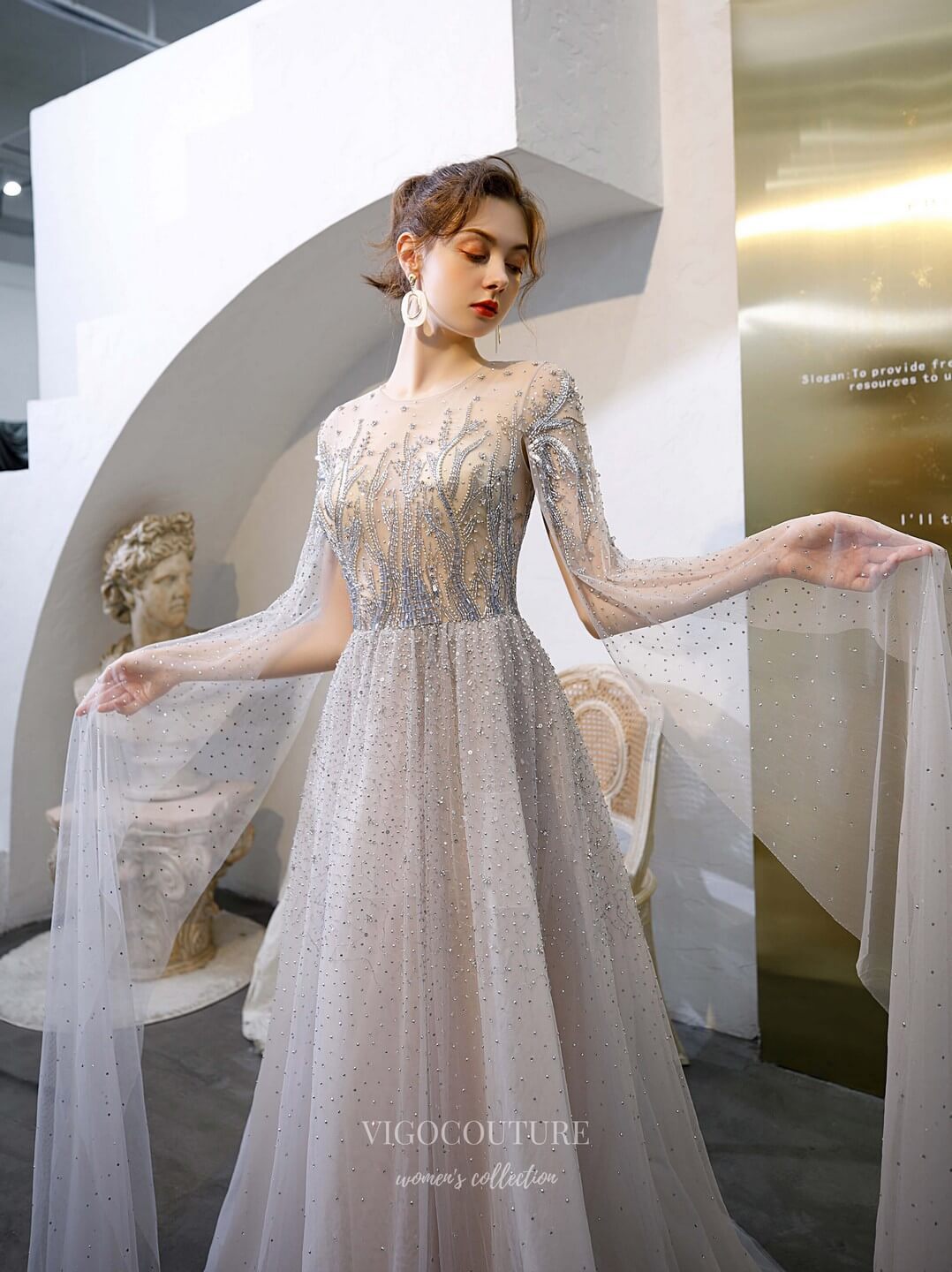 Beaded Extra Long Sleeve Prom Dress 20197 Custom Colors / US10 Beaded Extra Long Sleeve Prom Dress 20197 Custom Colors / US10