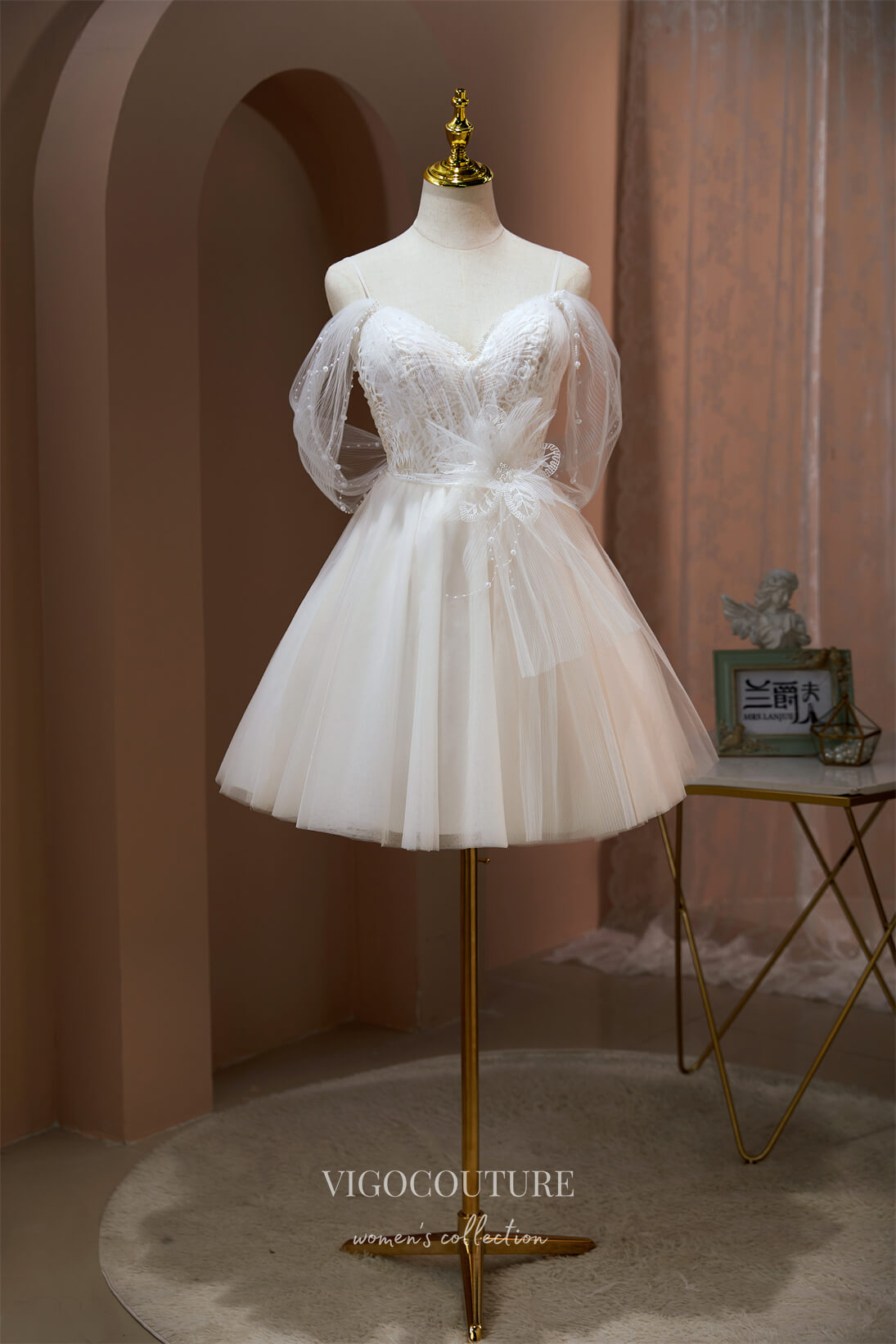 Beaded Lace Applique Homecoming Dresses Spaghetti Strap Hoco Dresses hc197 - Ivory / US10 Beaded Lace Applique Homecoming Dresses Spaghetti Strap Hoco Dresses hc197 - Ivory / US10
