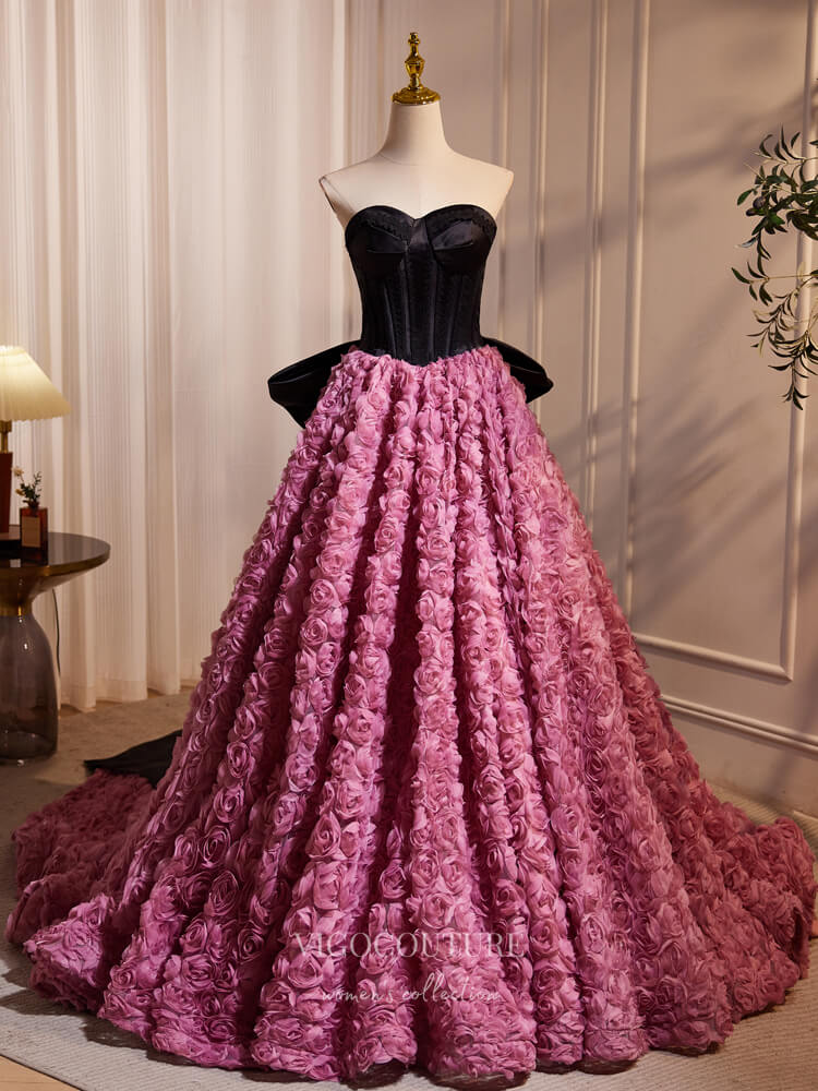 Black and Pink Rosette Prom Dresses Strapless Bow-Tie Quinceanera Dress 24387 Custom Colors / 16W Black and Pink Rosette Prom Dresses Strapless Bow-Tie Quinceanera Dress 24387 Custom Colors / 16W