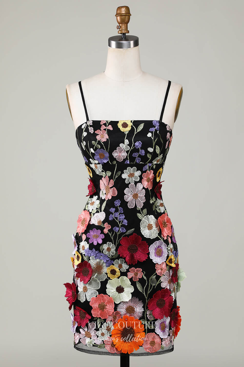 Black Floral Lace Applique Bodycon Dresses Spaghetti Strap Homecoming vigocouture Black Floral Lace Applique Bodycon Dresses Spaghetti Strap Homecoming vigocouture