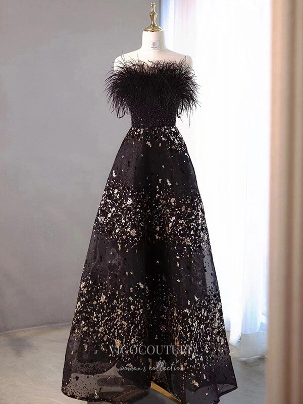 black feather prom dress Velvi Feathered Long Pageant Biltmore Black / 2 tie galas Black Prom Dresses and Gowns