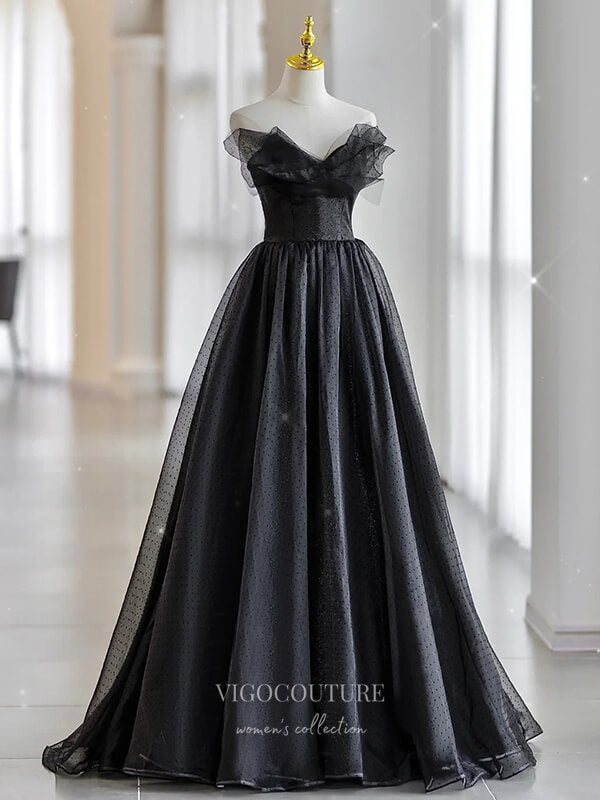 Black Strapless Tulle Prom Dresses 21048 – vigocouture Black Strapless Tulle Prom Dresses 21048 – vigocouture
