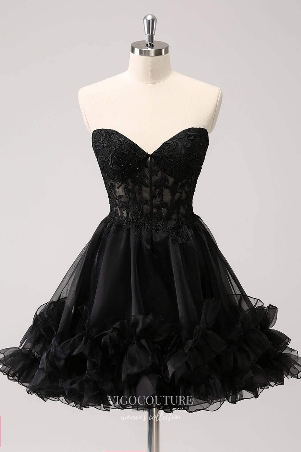 Black Sweetheart Ruffled Homecoming Dresses Strapless Back to School D vigocouture Black Sweetheart Ruffled Homecoming Dresses Strapless Back to School D vigocouture