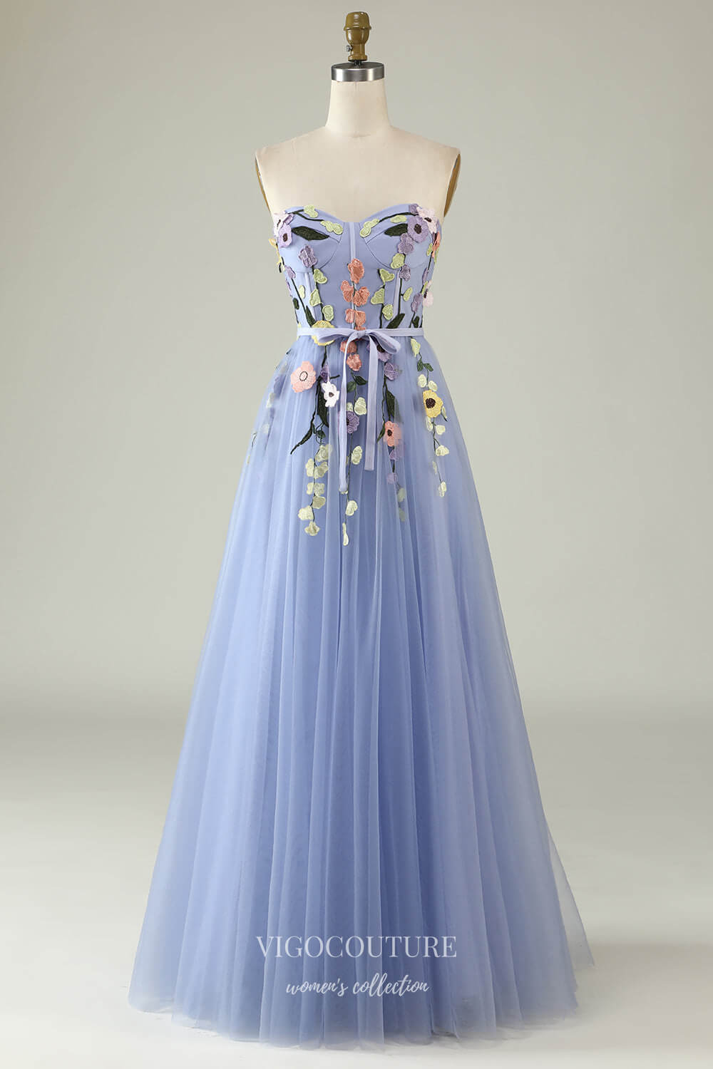 Blue Floral Sweetheart Prom Dresses Lace Applique Formal Gown 24537 vigocouture Blue Floral Sweetheart Prom Dresses Lace Applique Formal Gown 24537 vigocouture