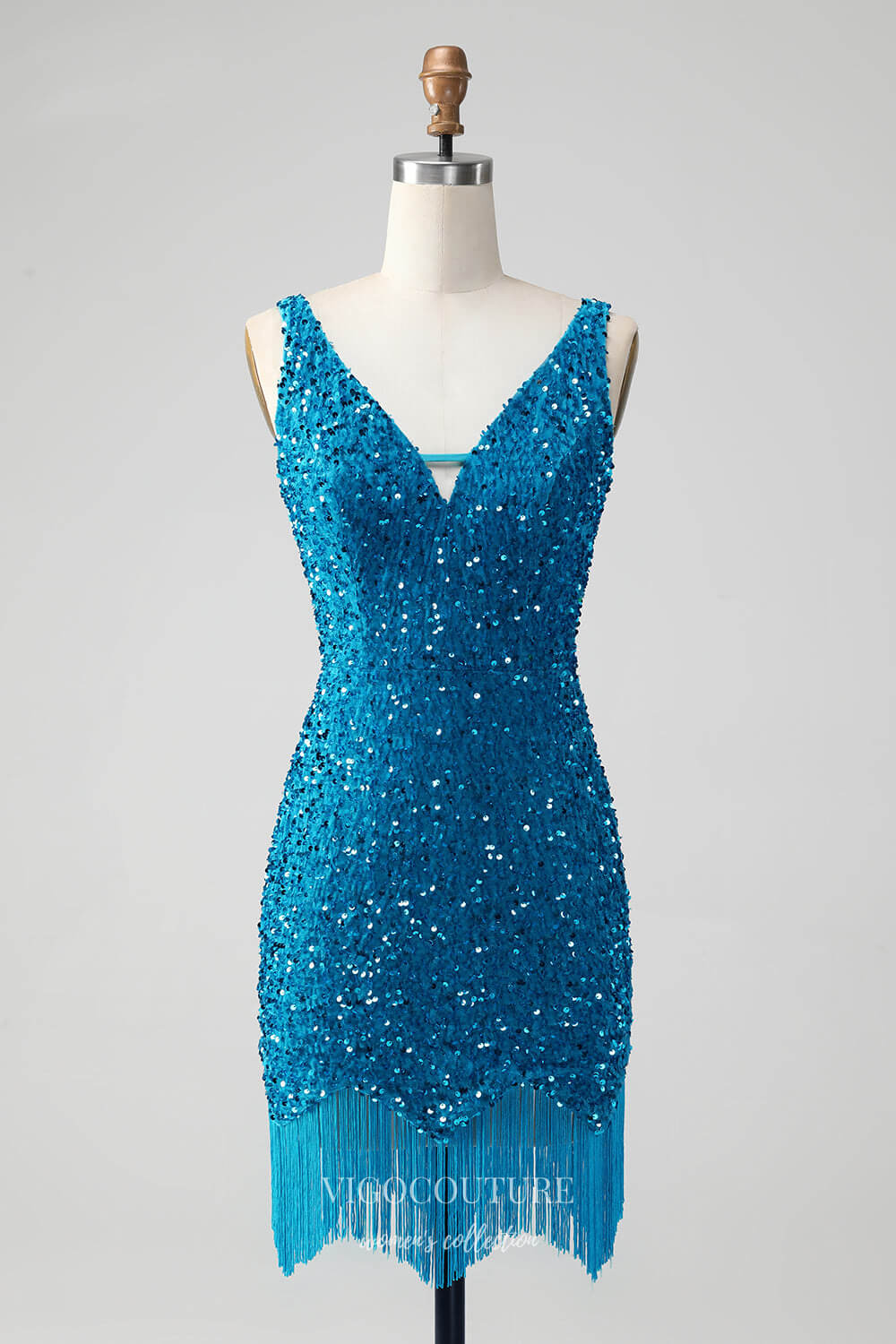 Blue Sequin Homecoming Dresses V-Neck Tassels Bodycon Dress hc353 Custom Colors / US2 Blue Sequin Homecoming Dresses V-Neck Tassels Bodycon Dress hc353 Custom Colors / US2