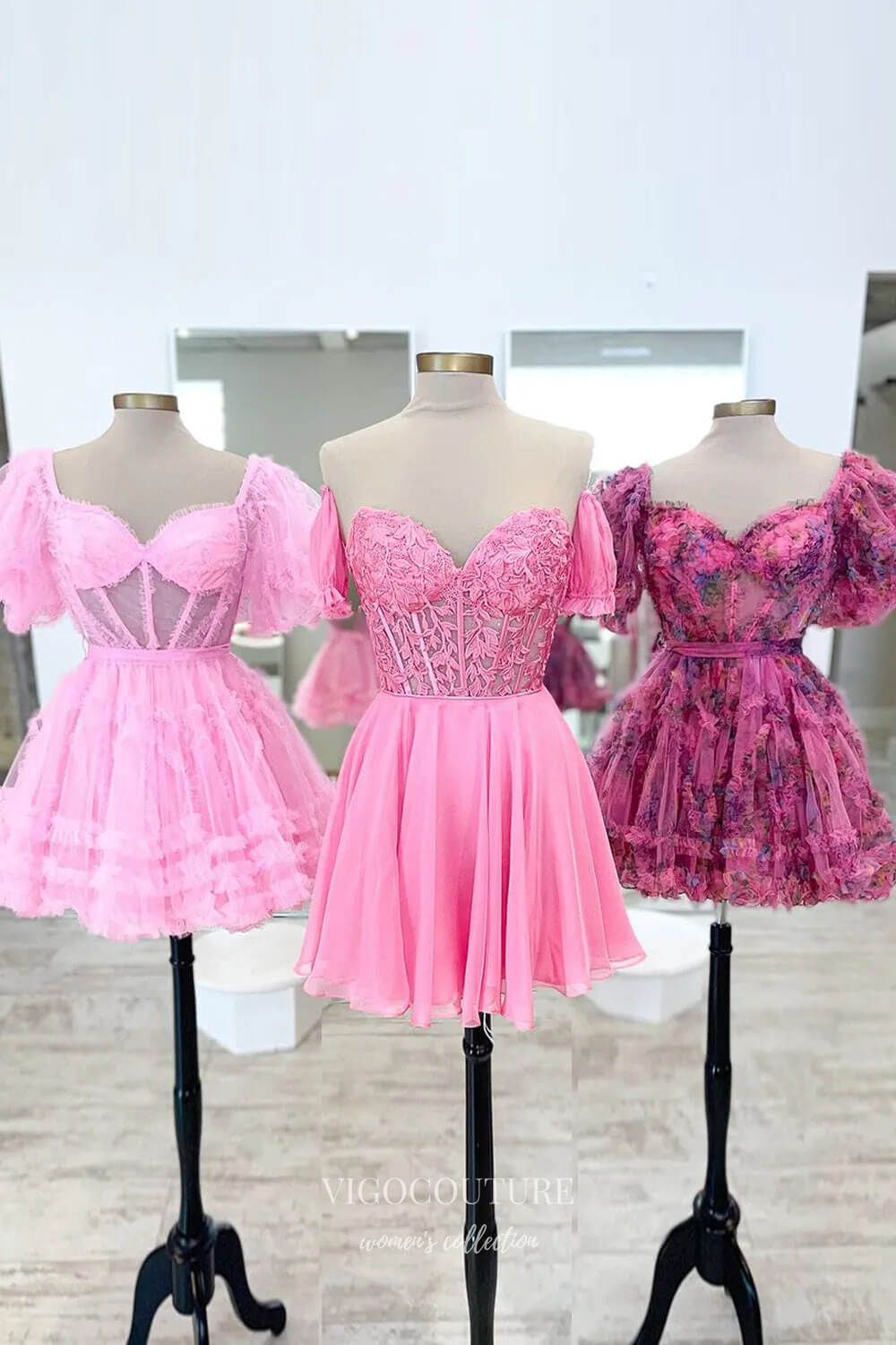 Short Prom Dresses 2025 Blue Sweetheart Puffed Sleeve Homecoming Dresses Lace Applique Back to School Dress hc457-Prom Dresses-vigocouture-vigocouture