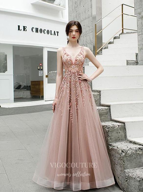 Blush Beaded Prom Dress 20188 vigocouture Blush Beaded Prom Dress 20188 vigocouture