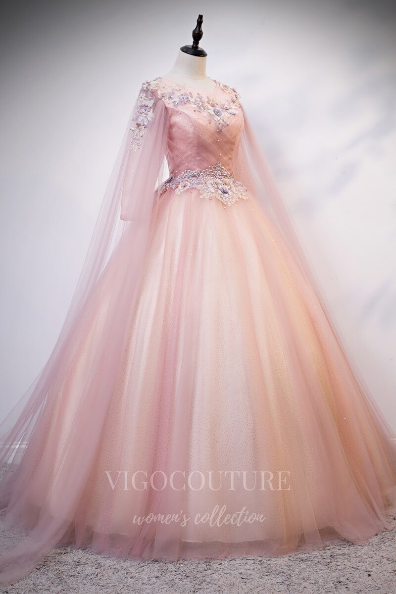 Blush Extra Long Sleeve Quinceaera Dresses Lace Applique Ball Gown 20463 Blush / US22W Blush Extra Long Sleeve Quinceaera Dresses Lace Applique Ball Gown 20463 Blush / US22W