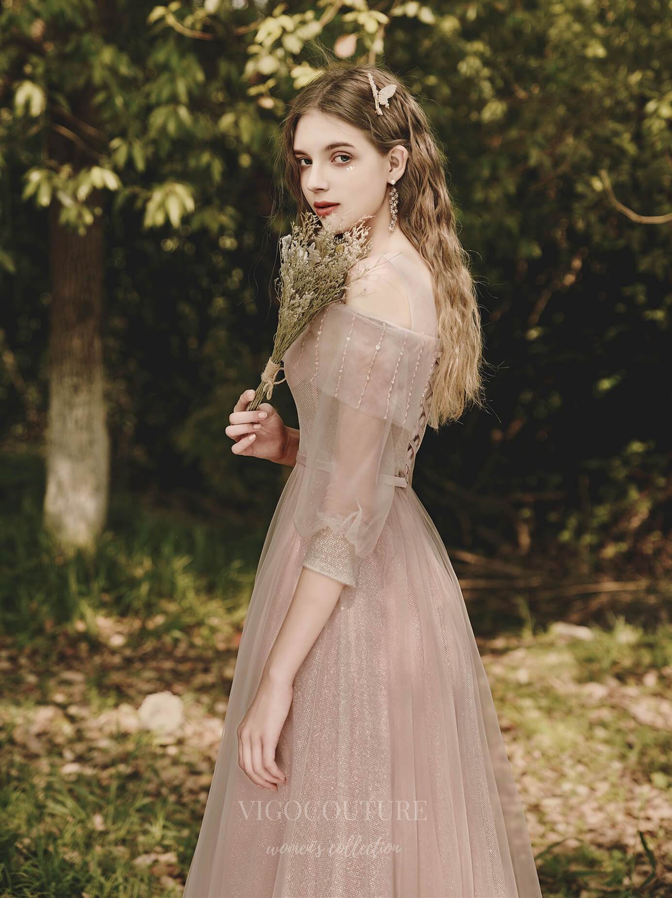 Blush Off the Shoulder 3/4 Sleeve Prom Dress 20703 - Main Image