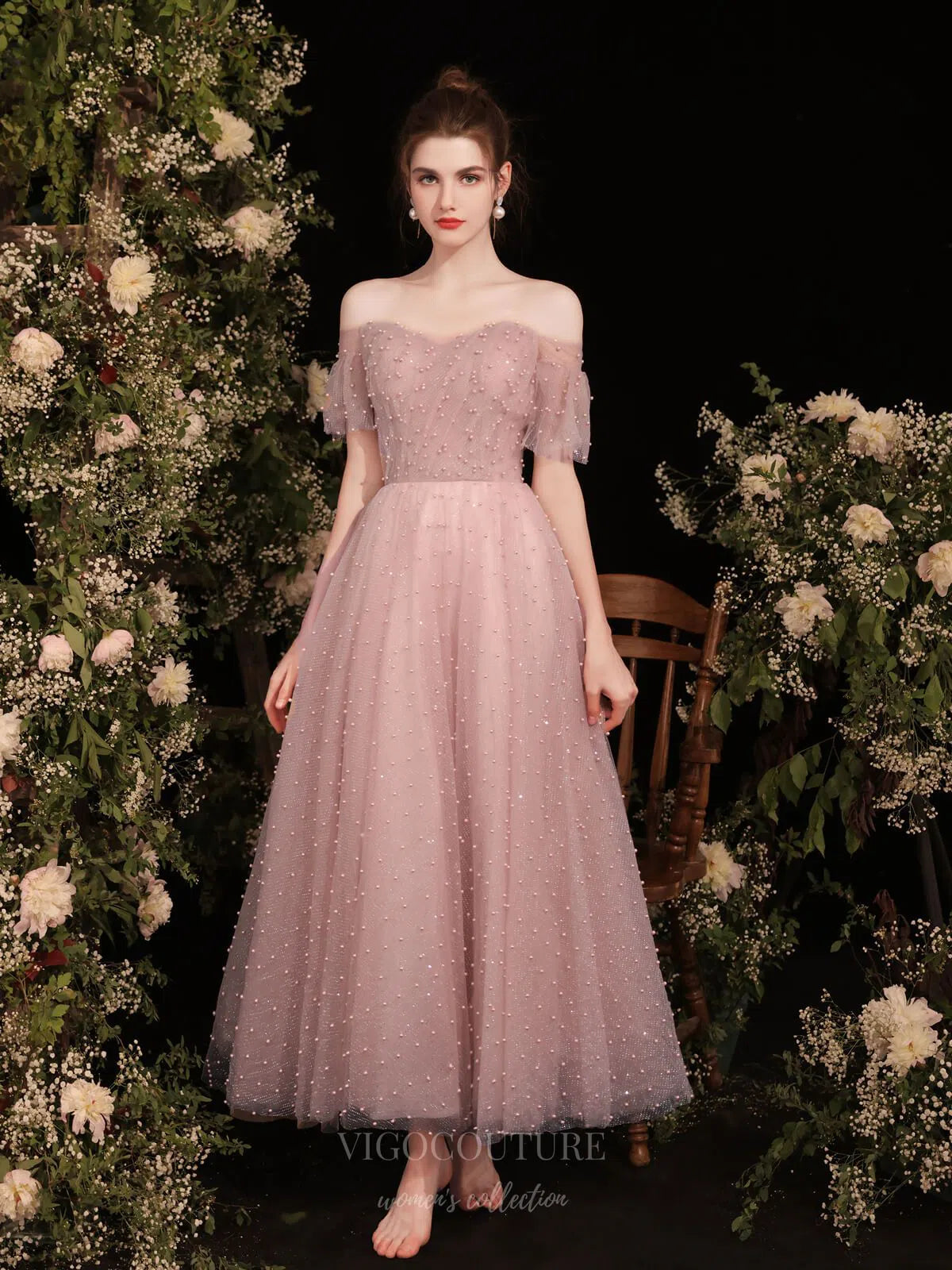 Blush Off the Shoulder Beaded Prom Dress 20727 vigocouture Blush Off the Shoulder Beaded Prom Dress 20727 vigocouture
