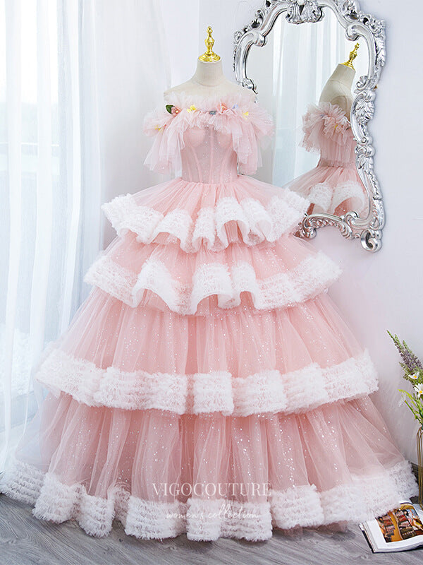 Blush Tiered Quinceanera Dresses Sparkly Tulle Sweet 16 Dress 21501 Custom Colors / 24W Blush Tiered Quinceanera Dresses Sparkly Tulle Sweet 16 Dress 21501 Custom Colors / 24W