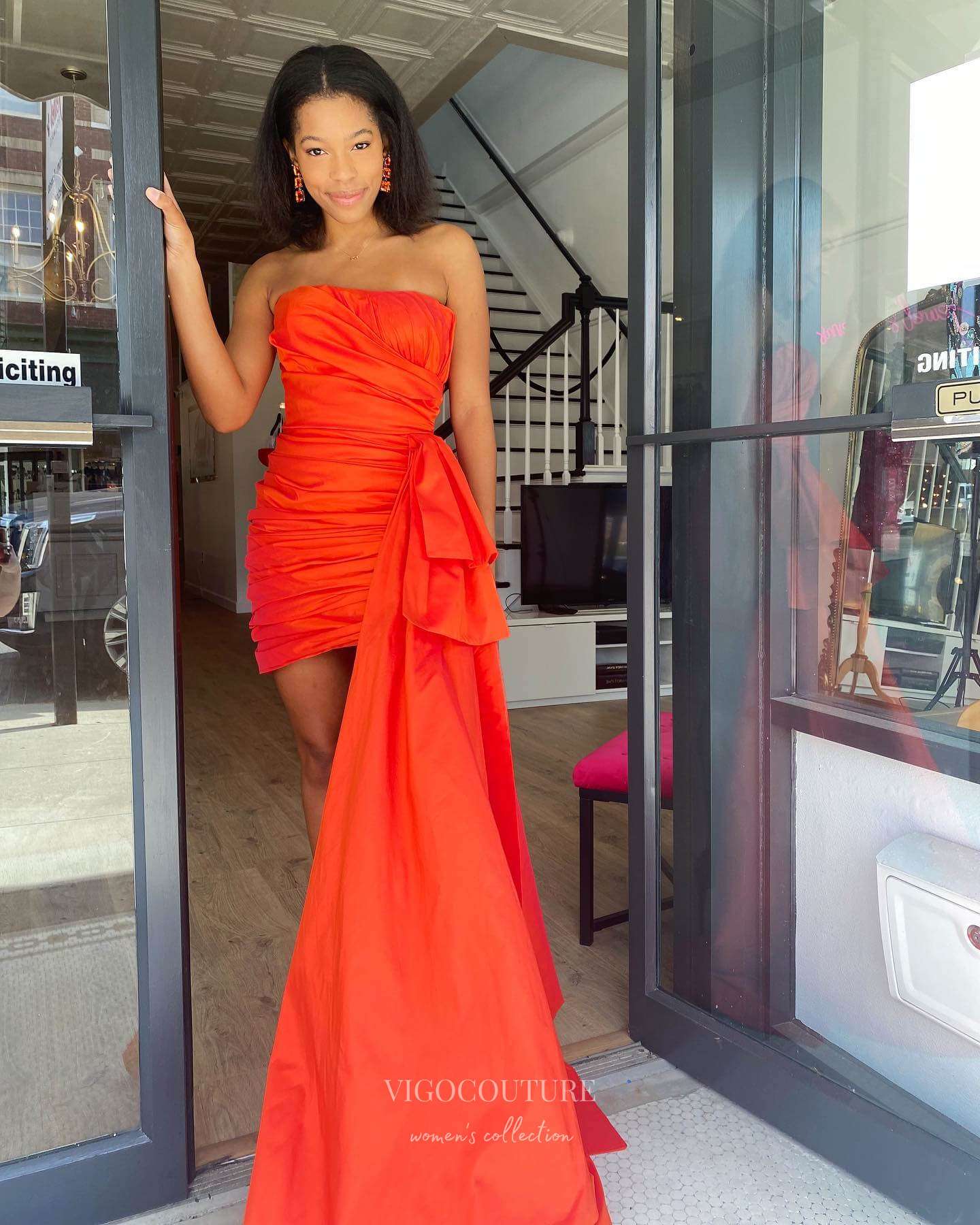 Bright Red Ruched Prom Dresses Strapless Satin Side Skirt 24030 Custom Colors / US6 Bright Red Ruched Prom Dresses Strapless Satin Side Skirt 24030 Custom Colors / US6