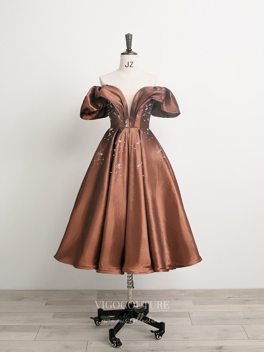 Brown Off the Shoulder Prom Dresses Plunging V-Neck Maxi Dresses 21028 Brown Off the Shoulder Prom Dresses Plunging V-Neck Maxi Dresses 21028