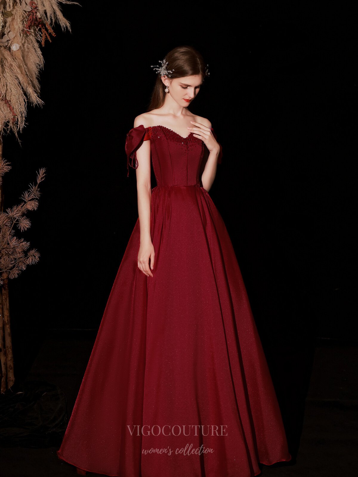 Burgundy Off the Shoulder Prom Dress 20736 Custom Colors / Custom Size Burgundy Off the Shoulder Prom Dress 20736 Custom Colors / Custom Size