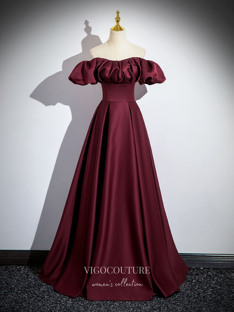 Burgundy Satin Prom Dresses Off the Shoulder Formal Gown 24411 Custom Colors / US6 Burgundy Satin Prom Dresses Off the Shoulder Formal Gown 24411 Custom Colors / US6