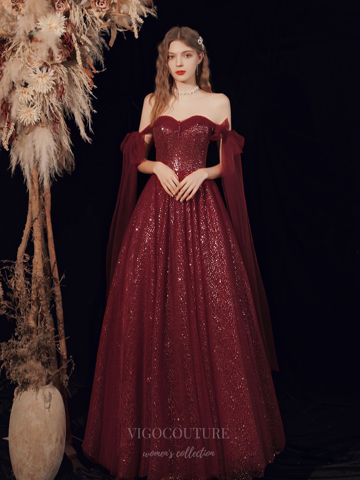 Burgundy Strapless Sparkly Tulle Prom Dress 20724 vigocouture Burgundy Strapless Sparkly Tulle Prom Dress 20724 vigocouture