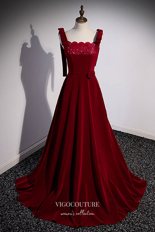 Burgundy Velvet Formal Dress A-Line Wide Strap Prom Dresses 21662 vigocouture Burgundy Velvet Formal Dress A-Line Wide Strap Prom Dresses 21662 vigocouture