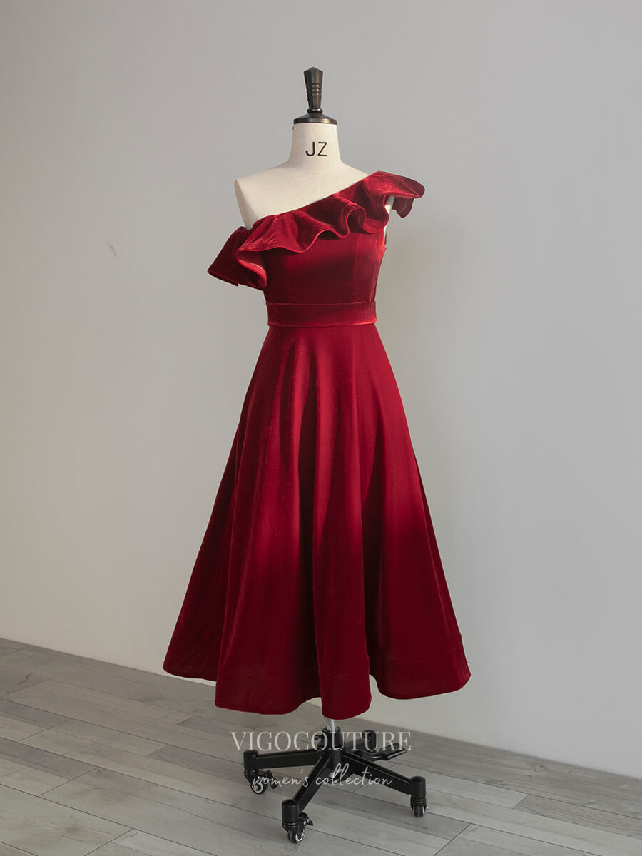 Burgundy Velvet Prom Dresses One Shoulder Maxi Dresses 21020 vigocouture Burgundy Velvet Prom Dresses One Shoulder Maxi Dresses 21020 vigocouture
