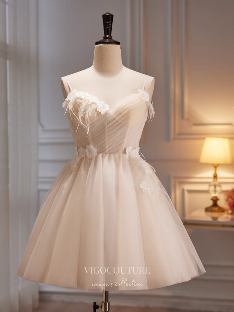 Champagne 3D Flower Hoco Dresses Spaghetti Strap Short Prom Dress hc23 vigocouture Champagne 3D Flower Hoco Dresses Spaghetti Strap Short Prom Dress hc23 vigocouture