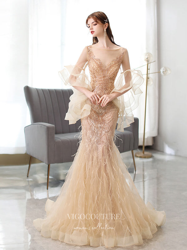 Champagne Beaded Prom Dresses Mermaid Formal Dresses 21505 Champagne / US2 Champagne Beaded Prom Dresses Mermaid Formal Dresses 21505 Champagne / US2