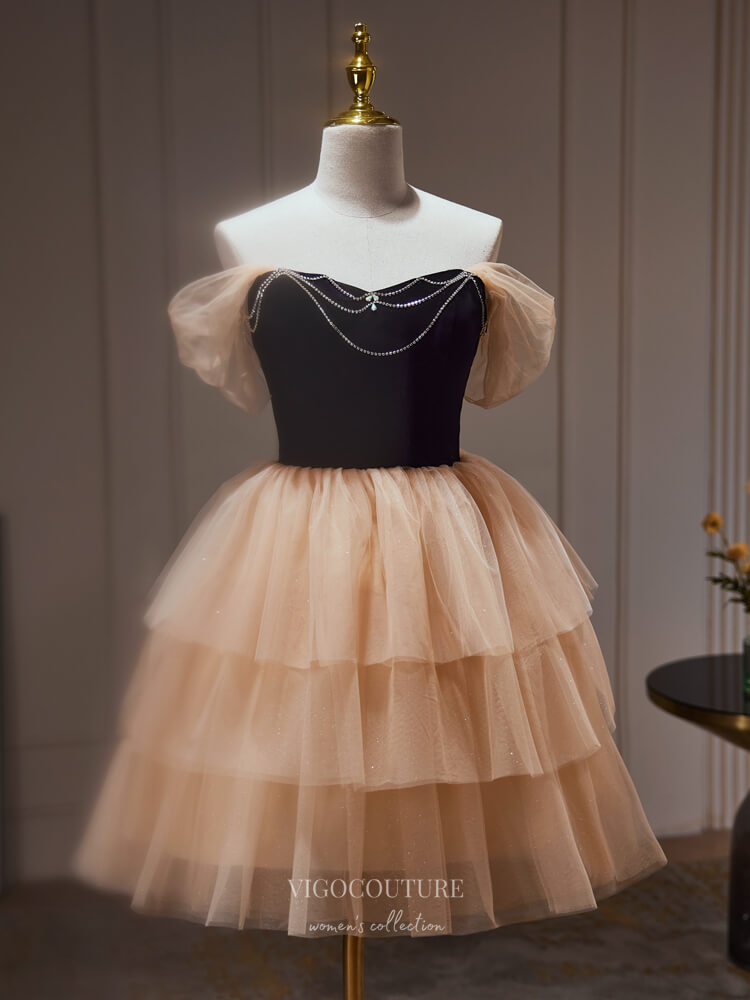 Champagne Tiered Tulle Homecoming Dress Off the Shoulder Graduation Dress hc311 Custom Colors / US6 Champagne Tiered Tulle Homecoming Dress Off the Shoulder Graduation Dress hc311 Custom Colors / US6