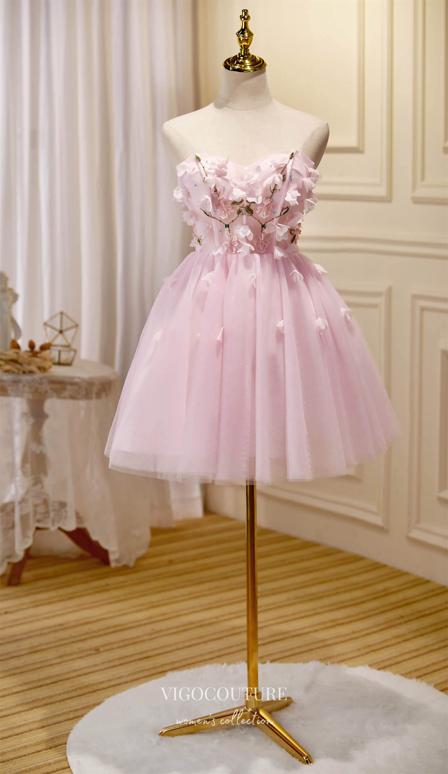 Cute 3D Flowers Hoco Dresses Strapless Homecoming Dresses hc231 Blush / US10 Cute 3D Flowers Hoco Dresses Strapless Homecoming Dresses hc231 Blush / US10