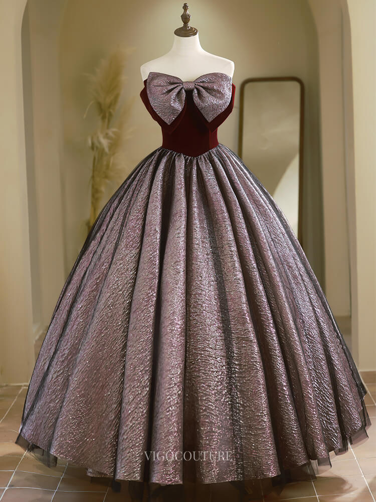 Cute Jacquard Prom Dresses with Big Bow, Velvet Bodice, Off The Shoulder Quinceanera Dresses BG023 Burgundy / US4 Cute Jacquard Prom Dresses with Big Bow, Velvet Bodice, Off The Shoulder Quinceanera Dresses BG023 Burgundy / US4