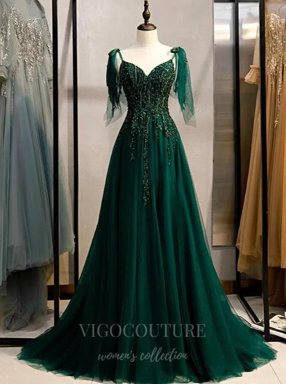 Dark Green Beaded Prom Dress 2025 Spaghetti Strap Formal Dress 20555 Green / US6 Dark Green Beaded Prom Dress 2025 Spaghetti Strap Formal Dress 20555 Green / US6