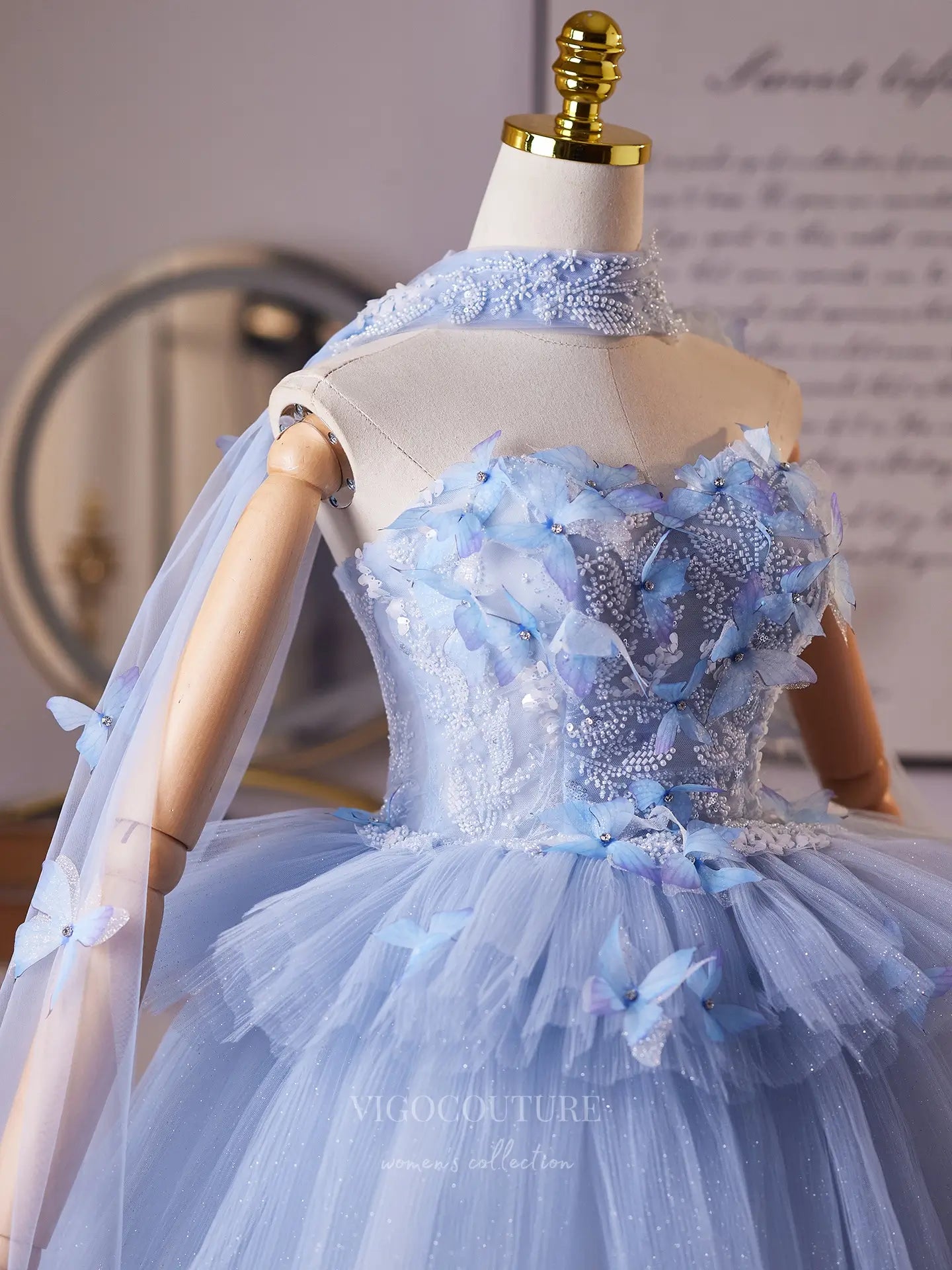 Prom Dresses 2025 to impress Dreamy Light Blue Butterfly Homecoming Dress with Beaded Bodice, Layered Tulle Skirt & Sheer Shawl – 26008-vigocouture-vigocouture