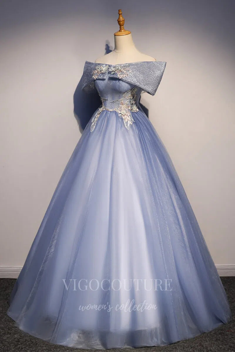 Dusty Blue Quinceaera Dresses Off the Shoulder Ball Gown 20457 vigocouture Dusty Blue Quinceaera Dresses Off the Shoulder Ball Gown 20457 vigocouture