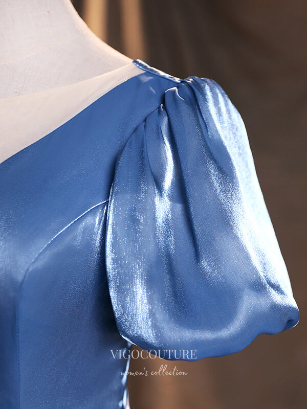 Prom Dress 2025 Dusty Blue Satin Quinceanera Dresses Puffed Sleeve Sweet 15 Dresses 21386-unique elegant Prom Dresses-Dusty Blue-Custom Size-vigocouture