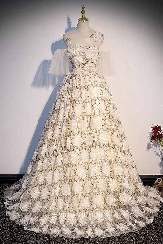 Prom Dress 2025 Elegant Champagne Floral Prom Dresses Boat Neck Quinceanera Dress 22342-unique elegant Prom Dresses-Champagne-Custom Size-A-Line-vigocouture