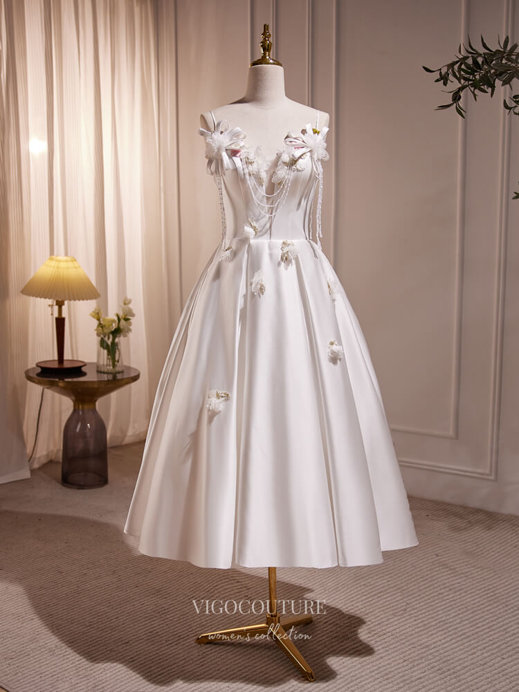 Elegant Floral Satin Hoco Dresses Spaghetti Strap Tea-Length Dress hc2 vigocouture Elegant Floral Satin Hoco Dresses Spaghetti Strap Tea-Length Dress hc2 vigocouture