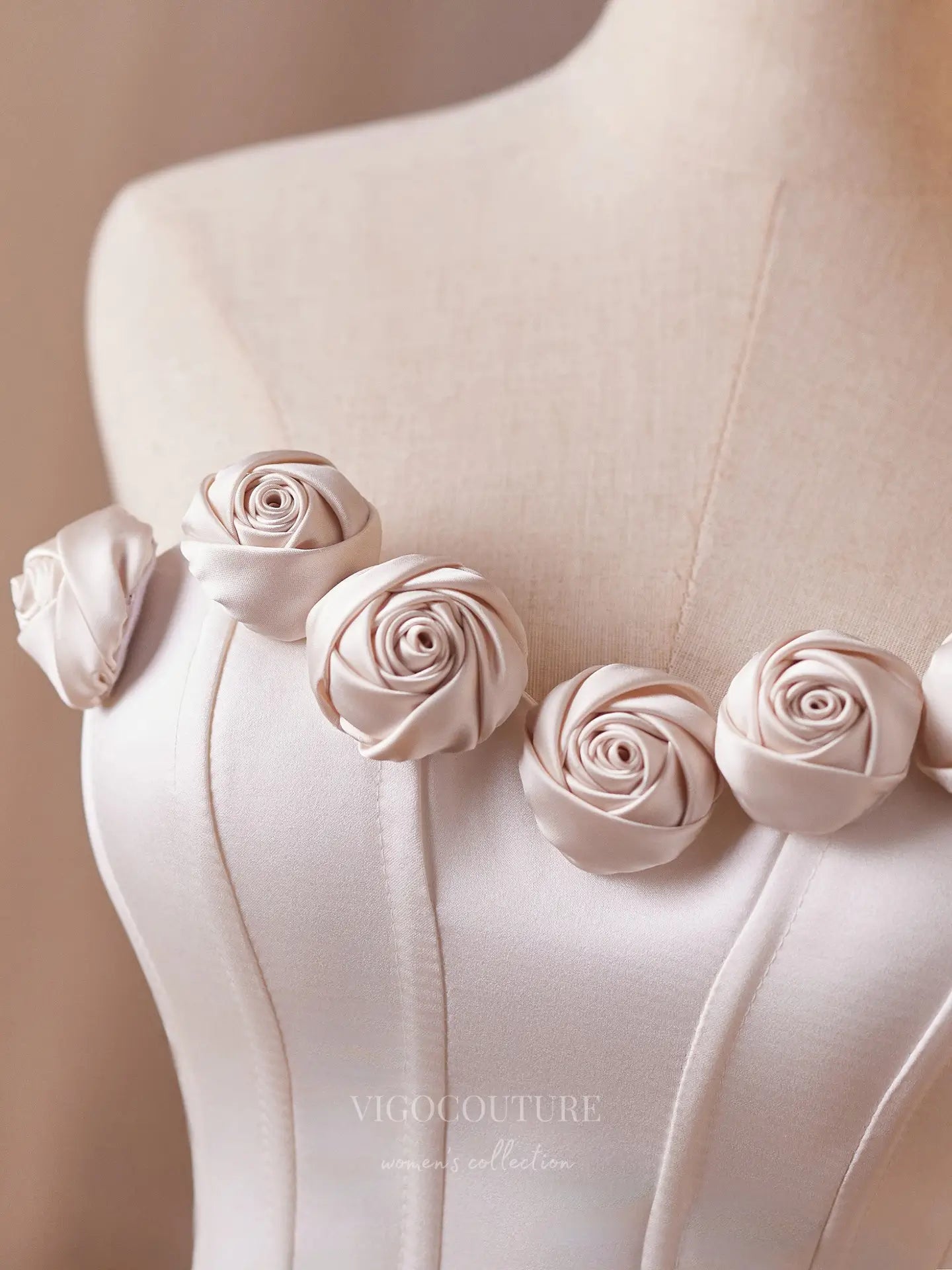 Prom Dresses 2025 to impress Elegant Ivory Satin Corset Top with 3D Rose Trim & Lace-Up Back – 26009-vigocouture-vigocouture