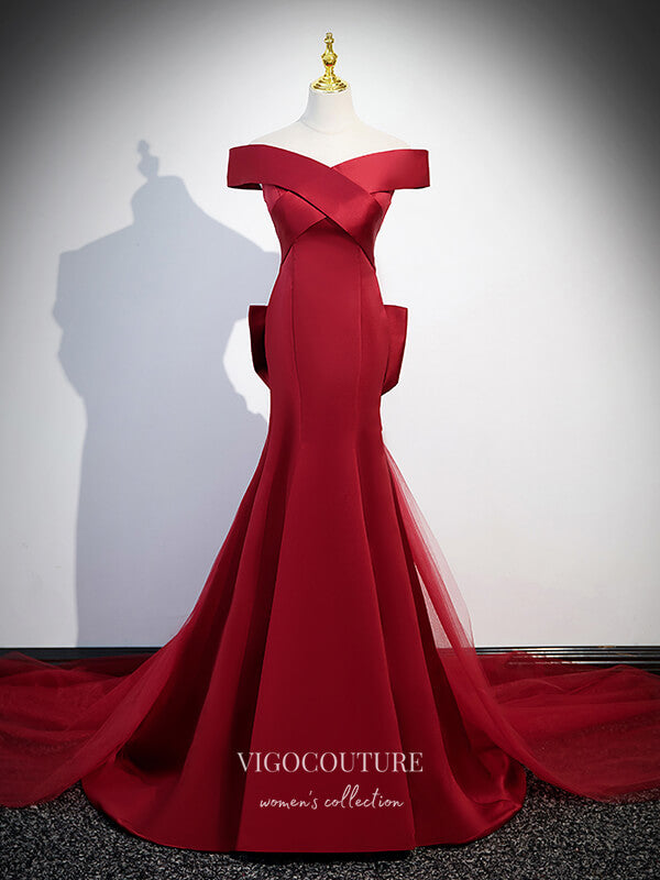 Elegant Mermaid Off the Shoulder Prom Dress with Bow-Tie 22340 vigocouture Elegant Mermaid Off the Shoulder Prom Dress with Bow-Tie 22340 vigocouture
