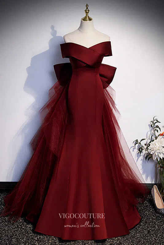 Elegant Off the Shoulder Satin Prom Dress with Removable Bow-Tie Train 22261 Burgundy / 20W Elegant Off the Shoulder Satin Prom Dress with Removable Bow-Tie Train 22261 Burgundy / 20W