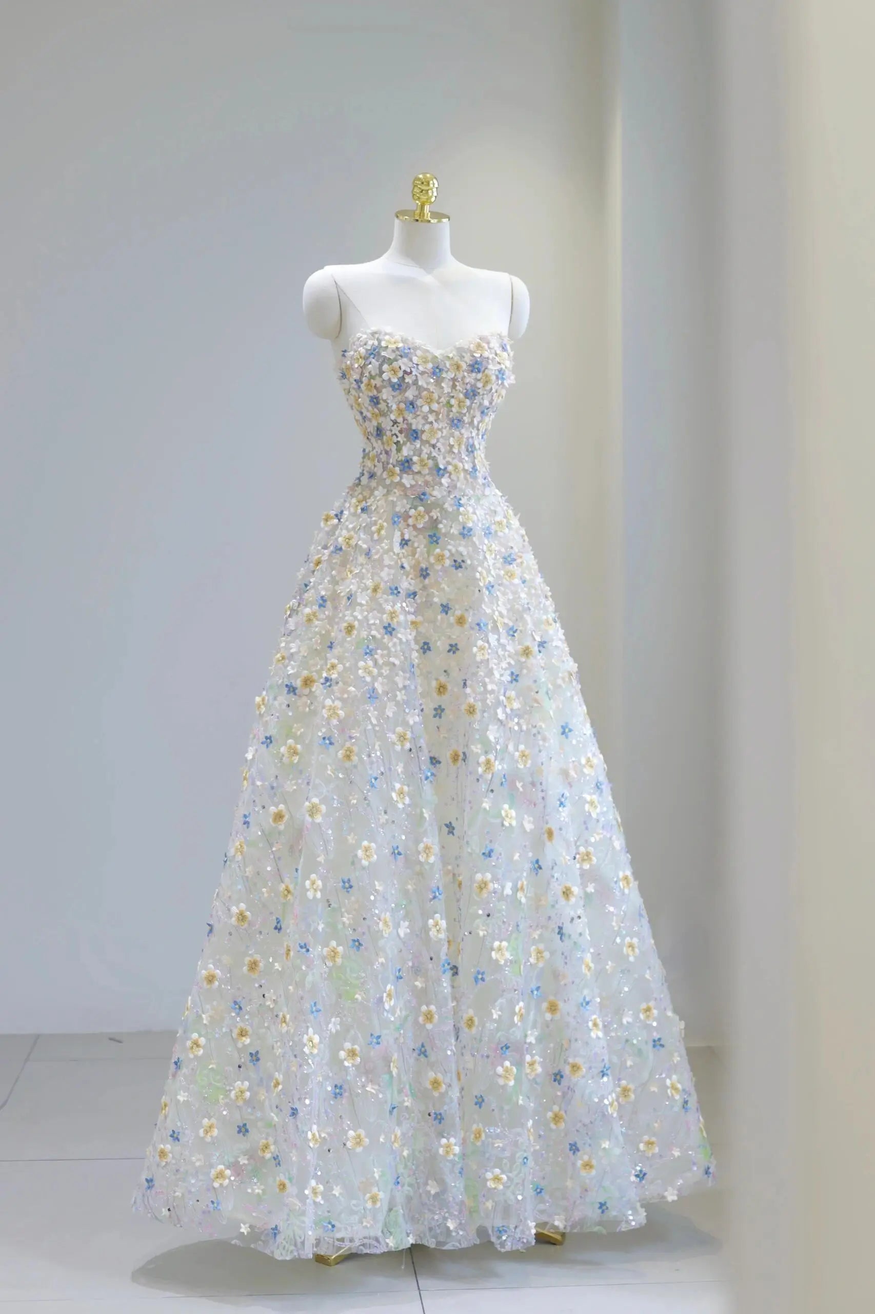 Ethereal Floral Appliqu A-Line Gown Sparkly 3D Flower Embellished T vigocouture Ethereal Floral Appliqu A-Line Gown Sparkly 3D Flower Embellished T vigocouture