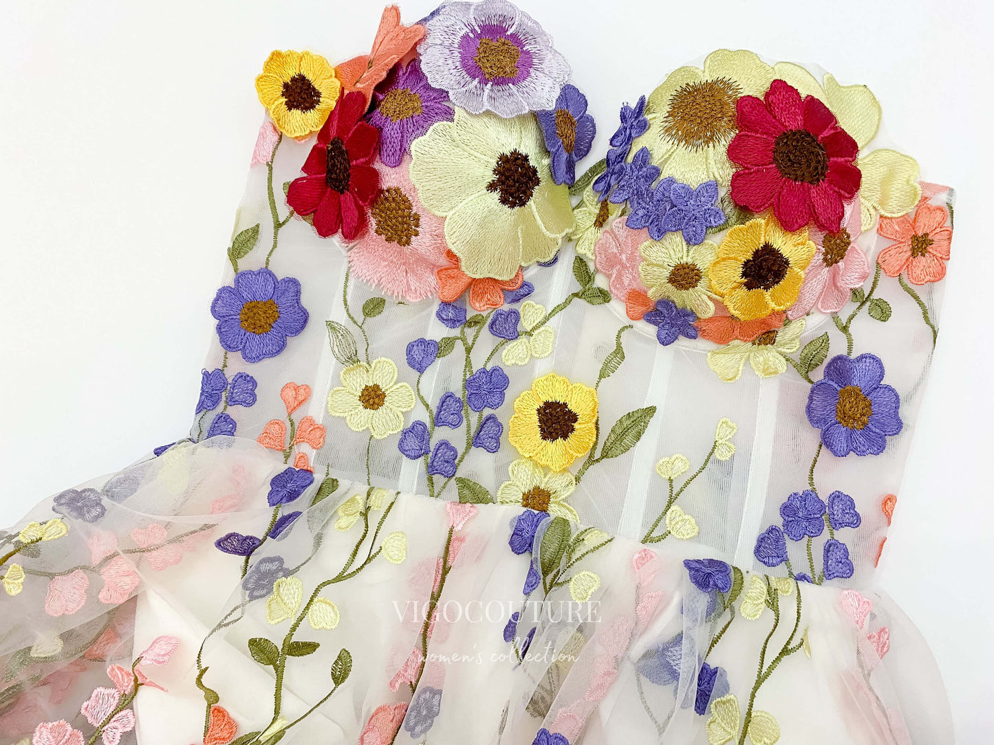 Prom Dress 2025 Floral Lace Applique Prom Dresses Strapless Formal Dress 22044-unique elegant Prom Dresses-As Pictured-Custom Size-vigocouture