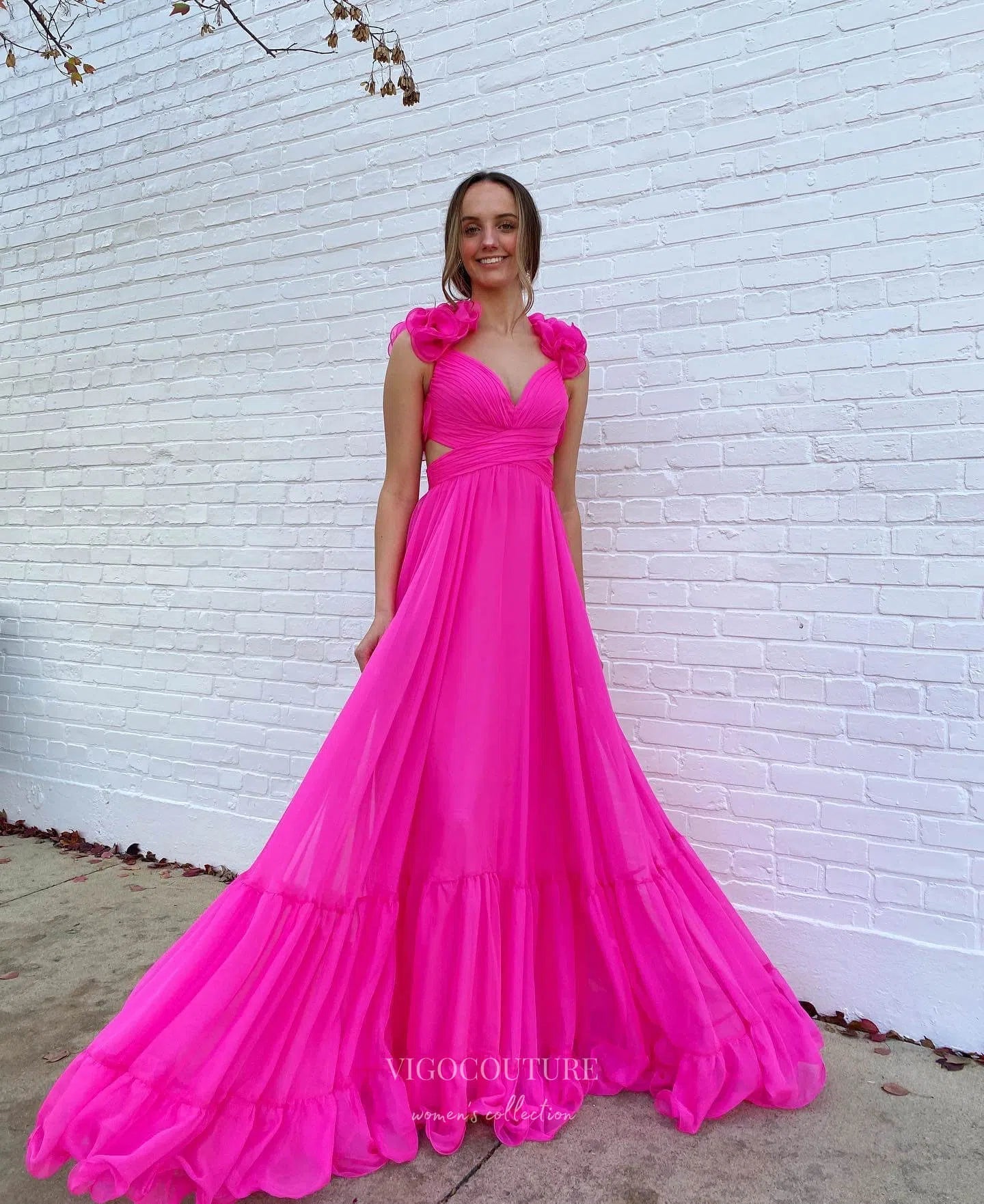 Fuchsia Chiffon Prom Dresses V-Neck Formal Dress 24029 Custom Colors / US14 Fuchsia Chiffon Prom Dresses V-Neck Formal Dress 24029 Custom Colors / US14