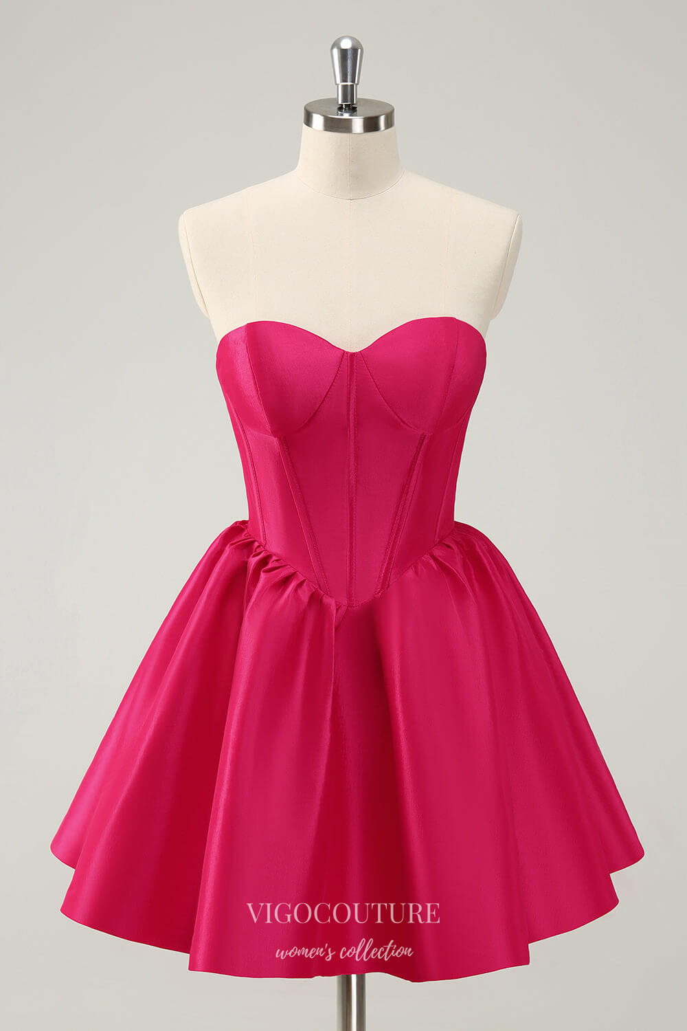 Fuchsia Strapless Homecoming Dresses Satin Sweetheart Back to School D vigocouture Fuchsia Strapless Homecoming Dresses Satin Sweetheart Back to School D vigocouture