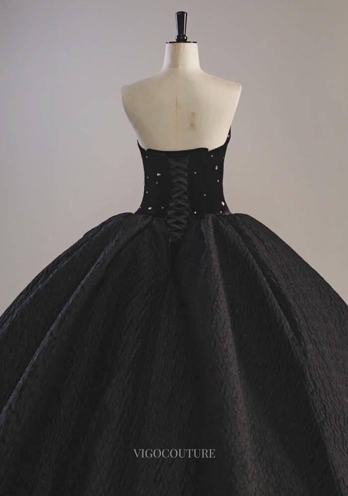 Prom Dresses 2025 to impress Gorgeous Black Strapless Prom Dresses Beaded Quinceanera Dresses BG073-vigocouture-vigocouture