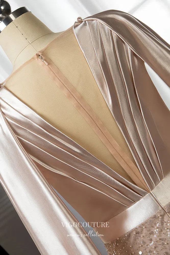 Prom Dress 2025 Gorgeous Pink Beaded Mermaid Prom Dress with Removable Cape Sleeve 22257-unique elegant Prom Dresses-Pink-US2-vigocouture