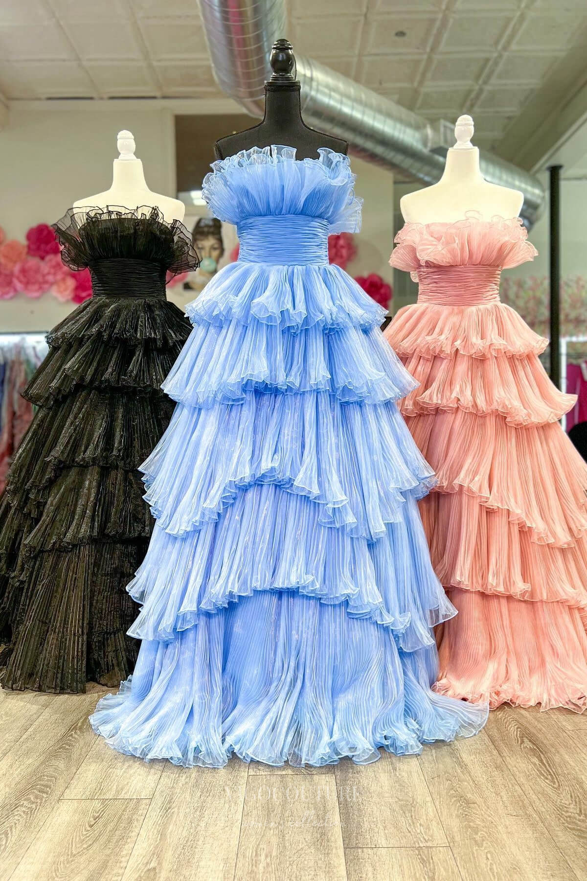 Prom Dress 2025 Gorgeous Tiered Ruffled Prom Dresses Layered Formal Gown 24354-unique elegant Prom Dresses-Light Blue-Custom Size-vigocouture